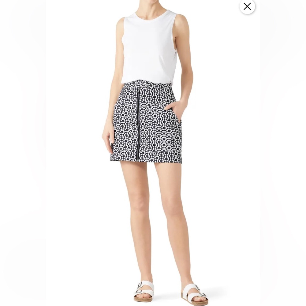 Rebecca Minkoff Marigold Print Zip Front Mini Skirt Navy White Size 2